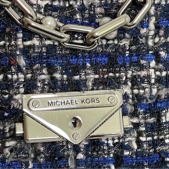 MICHAEL KORS Cece Tweed Small Shoulder Crossbody Satchel Bag Silver Chain Luxury - Picture 5 of 17